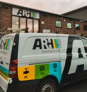 A van with ARH logo parked outside premises belonging to local company ARH