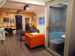 Example of a video booth situated within Maddox and Co's offices in Shrewsbury