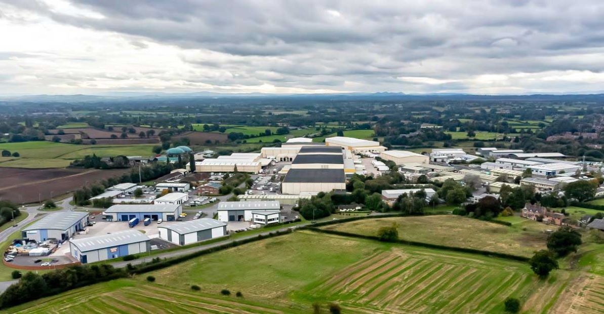 Aerial shot of a business park within Shropshire