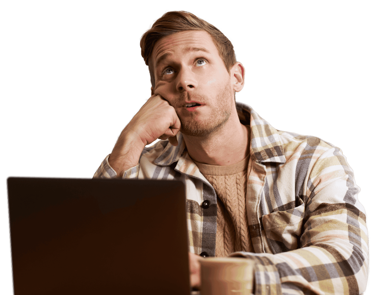 A business founder at a laptop, looking for support